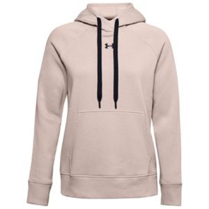 UNDER ARMOUR Stretch Woven Rival Fleece Hoodie Sweatshirt Pink w Black Logo Sz S